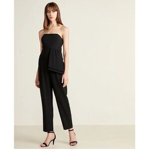 Eliza J Off-The-Shoulder Crepe Black Jumpsuit Strapless Foldover Detail Size 6